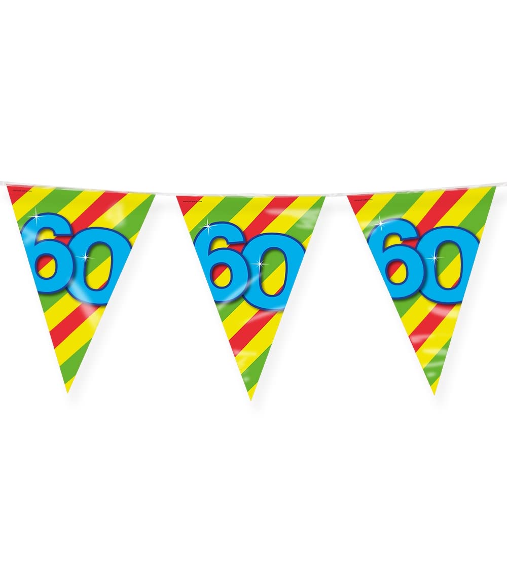 PD-Party 7042026 Happy Party Bunting - 60, Multicolor, Foil Flags, Double Sided, Triangular, 1000cm Length x 30cm Width x 0.1cm Height