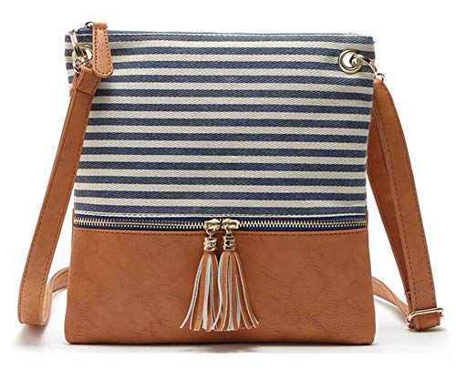 Stripe Medium Crossbody Bags for Women Messenger Casual Purse with Tassel