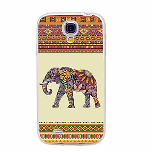 ChiChiC S4 Case,Samsung S4 Case,Galaxy S4 Case, Full Protective Case Slim Durable Soft TPU Cases Cover for Samsung Galaxy S4 Galaxy S IV,Geometric Colorful Ethnic Elephant on Yellow Orange
