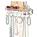 mDesign Metal Closet Wall Mount Jewelry Accessory Storage Organizer Shelf with 6 Hooks and 1 Basket for Storage of Necklaces, Bracelets, Rings, Earrings, Sunglasses, Wallets - Satin