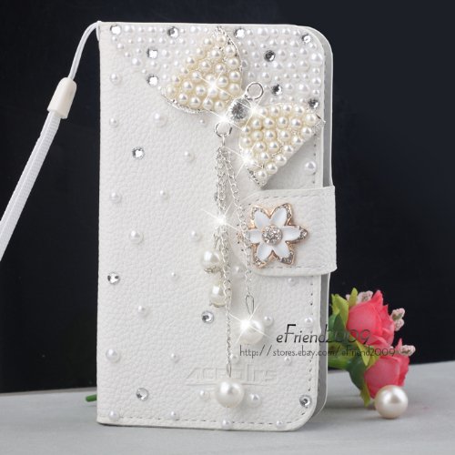 Bling Diamond Wallet PU Flip Leather Hard Case For Samsung Galaxy S2 II T989 T-mobile Phone (Bowknot)