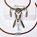Karseer Ancient Bronzy Longhorn Bull Skull Pendant Necklace with Eagle Feather Charms & 30 Inch Dark Brown Leather Cord