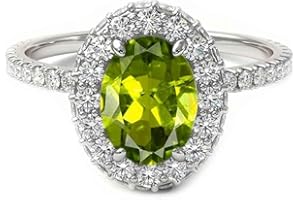 CaratYogi Choose Your Gemstone 925 Sterling Silver Halo Design Ring Oval-Cut Wedding Engagement Handmade Fashion Jewelry for 