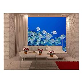 a School of Dart Fish Swimming Over The Reef - Removable Wall Mural | Self-Adhesive Large Wallpaper - 66x96 inches
