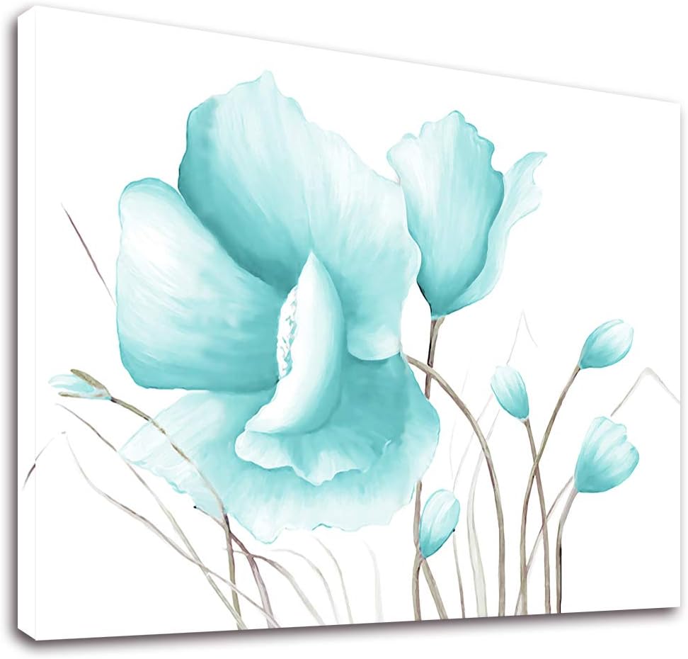 Canvas Wall Art 24" x 36" Blue Poppy Flowers Painting Print