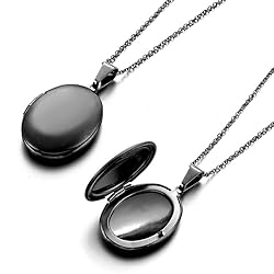 PHOCKSIN Glossy Black Lockets Personalized Oval