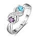 Love Jewelry 925 Sterling Silver Personalized Infinity Mothers Ring with 2 Round Simulated Birthstones Custom Engraved Engagement Promise Rings for Women