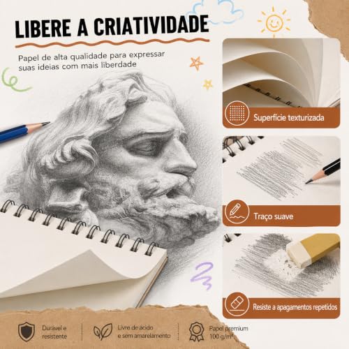 GODREAM Caderno de Desenho Profissional, Kit de 4 Sketchbook A5, Cada 60 Folhas Papel 100g/m², Bloco de Desenho com Espiral, Ideal para Desenho e Ilustração