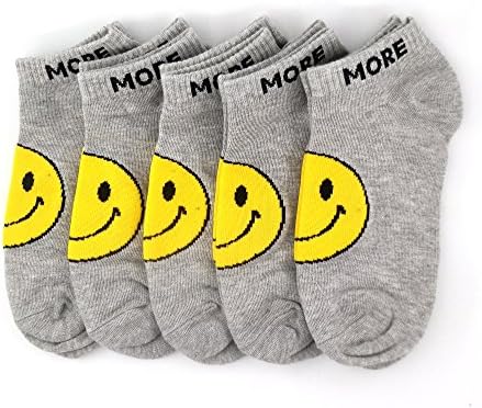 Emoji Smile Casual No Show Socks Gray 5 Pairs