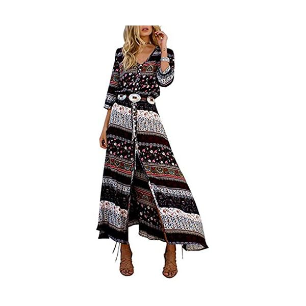 Vestido largo floral de mujer Butterme Vintage con cuello en v. Bohemia Boho Side. Vestido con cuello alto Manga larga… | DeHippies.com