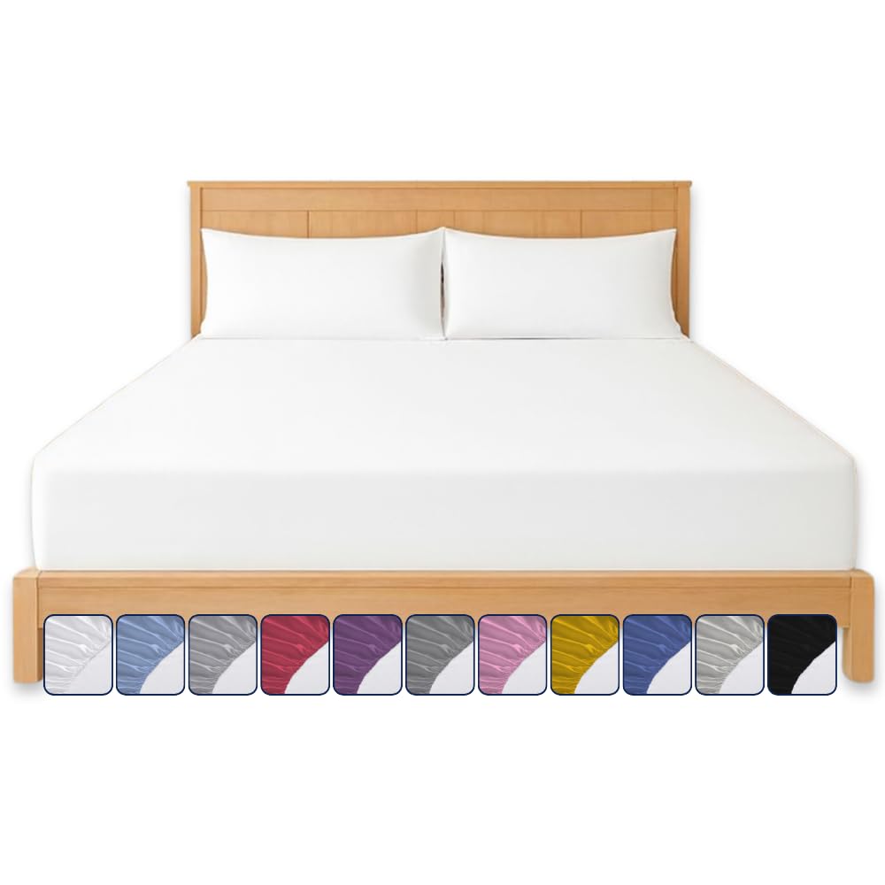 Fitted Sheet 25cm with Extra Deep Pockets - OEKO-TEX Certified Bed Sheet King Size 152X200CM | Hotel Quality & Wrinkle Resistant | Brushed Microfibre Fitted Sheets (White, King 25 CM)