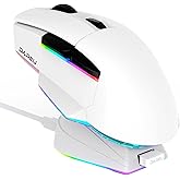 DAREU A955 Wireless Gaming Mouse with RGB Charging Dock: Tri-Mode 2.4G/USB-C/BT Mouse Up to 12K DPI Optical Sensor -KBS II Buttons Fully Programmable- 120 Hr Battery