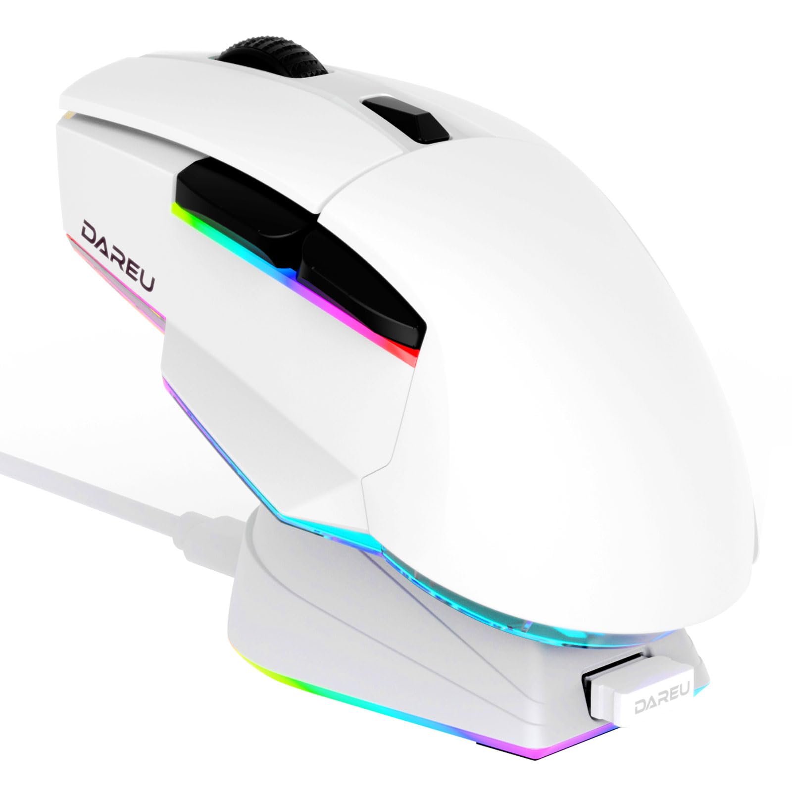 DAREU A955 Wireless Gaming Mouse with RGB Charging Dock: Tri-Mode 2.4G/USB-C/BT Mouse Up to 12K DPI Optical Sensor -KBS II Buttons Fully Programmable- 120 Hr Battery