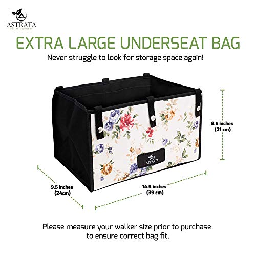 Extra Large Walker Underseat Bag - Rollator Accessories - Under Seat Storage Pouch (Floral)