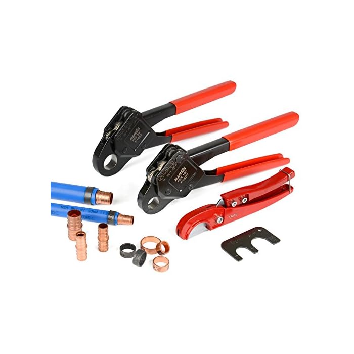 Iwiss IWS-C PEX Crimper Tool Set – Includes 1/2" & 3/4" Angle Heads With Go/No-Go Gauge