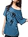 Allegra K Women Short Batwing Sleeve Portrait Pattern Loose Fit Tunic Top, Navy Blue, Small / US 6