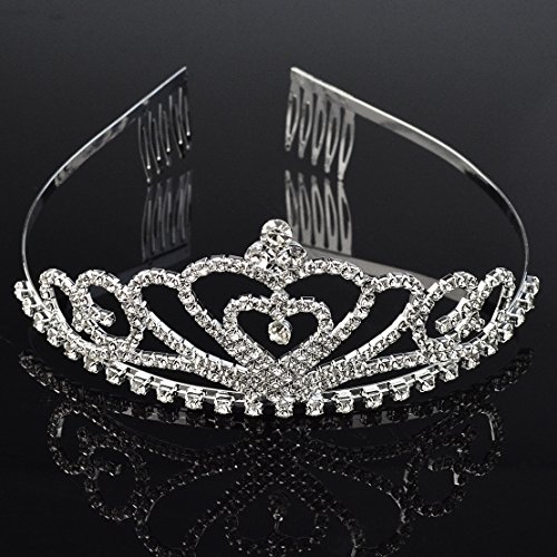 SUMERSHA 2 Pack Wedding Tiara Rhinestones Crystal Bridal Crown with Comb Heart-Shape Princess Crown Headband For Party - Thumbnail 5