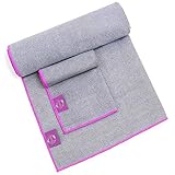 Zinialy Non Slip Hot Yoga Towels Set, Microfiber Large Mat Towel and Small Hand Towel, Ultra Absorbent and Fast Drying, Best Towel for Bikram Yoga, Gym, Pilates, Beach, Travel (Berry Chia)