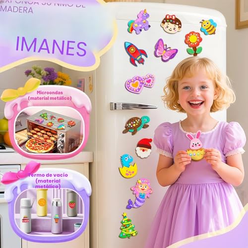 CGBOOM Kids Painting Set, 32 Pieces Kids Craft Set, Luminescence Fridge Magnets for Painting and Crafts, Wooden Magnets for Painting, Gift for Girls and Boys