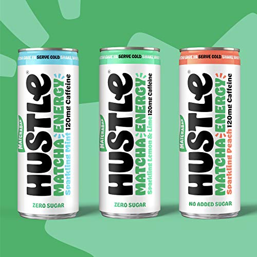 MatchaBar Hustle Sparkling Matcha Energy Drink, Berry, 12oz, Pack of 12
