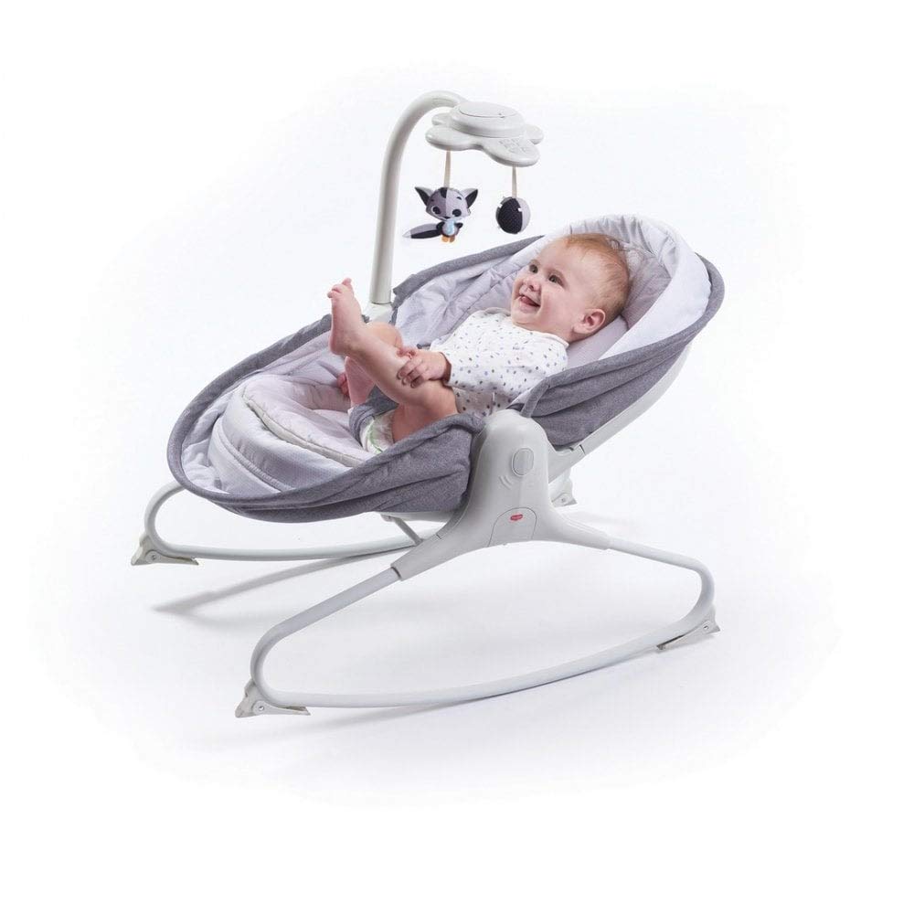 Tiny Love Rocker, 0+ Months, Up to 9 kg, Music & Lights, 3 Reclining Positions, Lightweight, Portable, Soft Vibrations, Adjustable Toy Arm, Magical Tales, Redesign Grey
