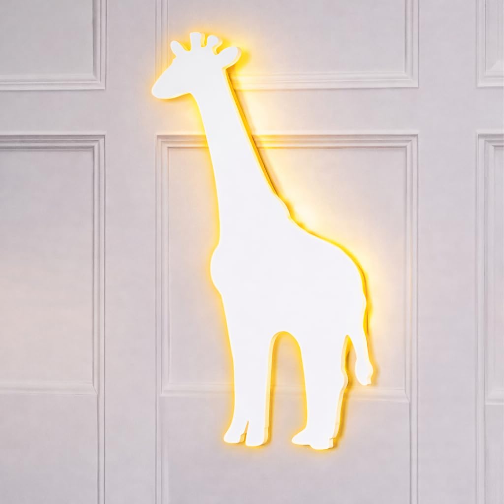 Marco Paul Giraffe LED Night Light Battery Operated Wooden Lamp for Kids’ Room Safari Bedroom Décor Wall Light Animal Design Light Up White Nursery Lamp for Children