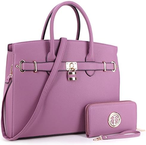 Women's Handbags Stylish Padlock Satchel Tote Handbags with Matching Wallet 2PCs