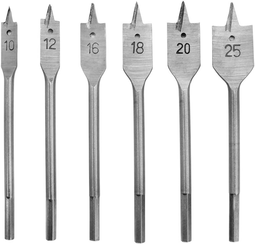 HZZT6B 6 Pcs Wood Flat Drill Bits Set, Wood Boring Spade Flat Head
