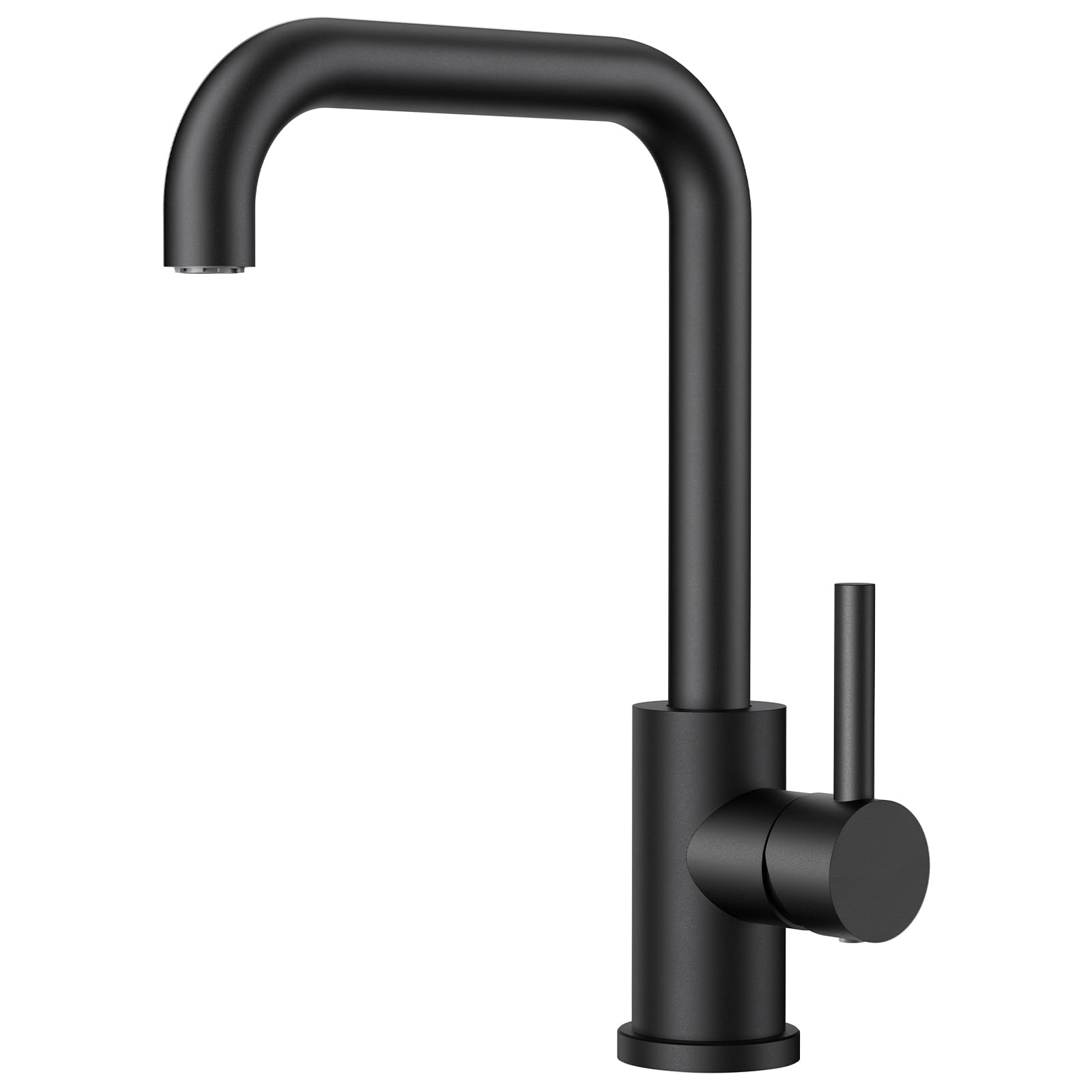 FORIOUS Kitchen Tap Black, Kitchen Sink Taps Mixer, 360 Swive Stainless Steel L Shaped Monobloc 1 Hole with Single Lever