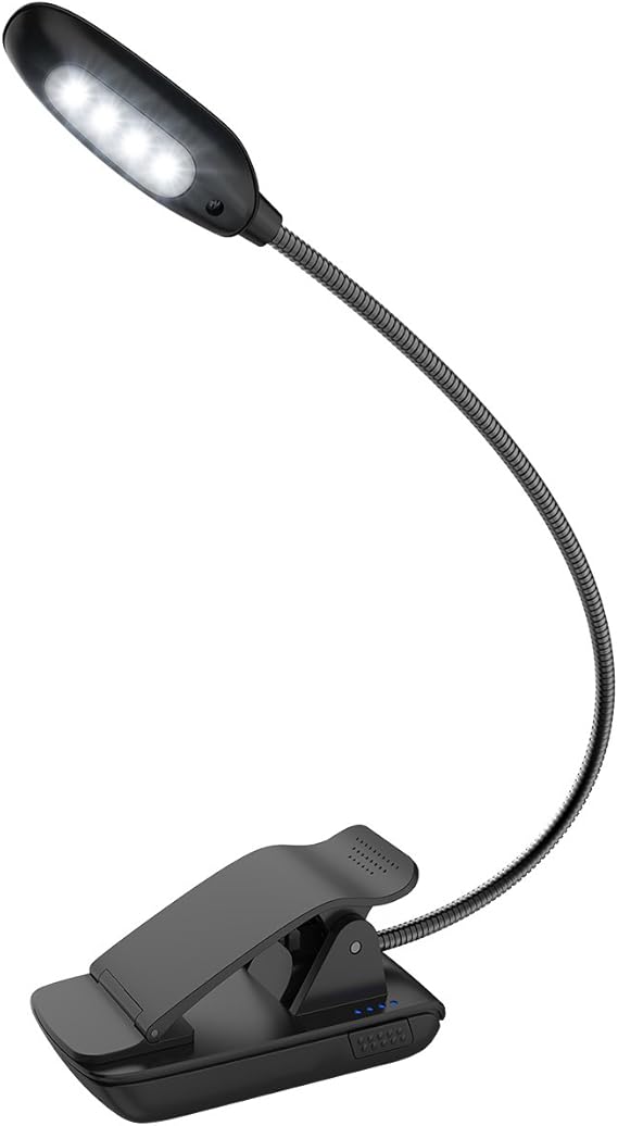 AMIR Mini Book Light, 4 LED Reading Light, USB Rechargeable Clip on