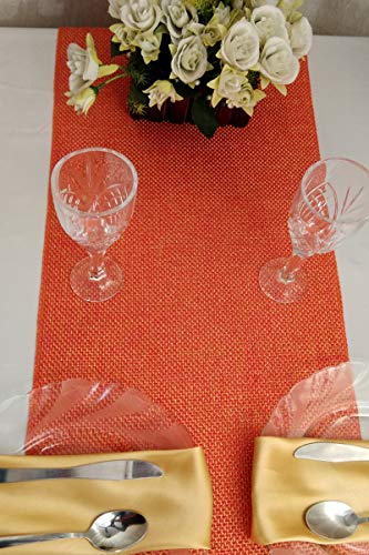 Parfair Dessin Burlap Jute Style Polyester Table Runner for Farmhouse Table Runner Dresser Cover Runner Wedding Party Fall Decorations (Orange, 13in. x 48in.) - Thumbnail 4