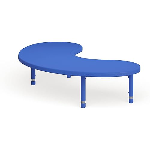 Lancaster Home 35" Wx65 L Half-Moon Plastic Adjustable Activity Table-School Table for 8 Blue