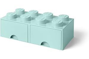 ROOM COPENHAGEN LEGO Brick Drawer, 8 Knobs, 2 Drawers, Stackable Storage Box, Aqua Mint Green