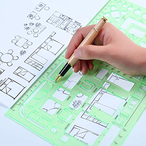 Kasmena 9 Pcs Plastic Geometric Drawings Stencils Measuring Templates Geometric Rulers for Office and School,Planner Painting Drawing,Clear Green - Thumbnail 4