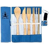 Bamboo Utensils | Wooden Cutlery Set | 7-Piece Flatware | Travel | Camping | Zero Waste | Reusable | Including Case and Straw