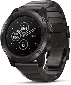 Garmin fenix 5X Plus, Ultimate Multisport GPS Smartwatch, Features Color Topo Maps and Pulse Ox, Heart Rate Monitoring, Music and Contactless Payment, Gray with Titanium Band