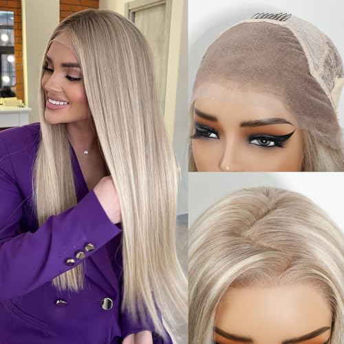 Ash Blonde Pre Plucked Human Hair Wig 13x4 Pre Plucked Human Hair Wig 13x4 UHD Lace Human Hair Wigs for Women 22 Inch 180% Density