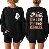 Halloween Sweatshirts Women Ghost Reading Book Sweatshirt Teacher Tee Tops | Fleece-lined | S-3XL Size Range | Machine Washable