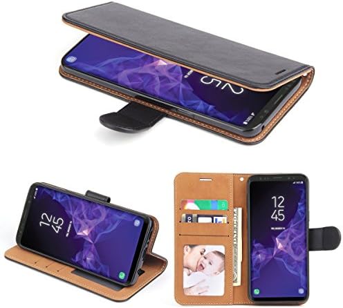 Galaxy S9 Case, SOWOKO Book Style Leather Wallet Case Flip Folio Shockproof Protection Cover with Credit Card Slots and Kickstand for Samsung Galaxy S9 (Black)