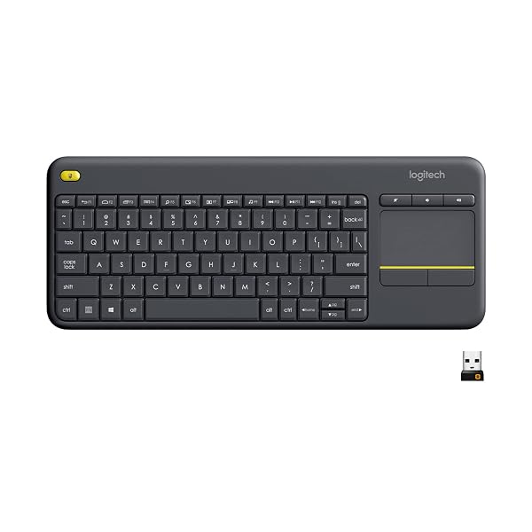 LOGITECH K400 PLUS WIRELESS TOUCH TV KEYBOARD WITH EASY MEDIA CONTROL AND BUILT-IN TOUCHPAD, HTPC KEYBOARD FOR PC-CONNECTED TV, WINDOWS, ANDROID, CHROMEOS, LAPTOP, TABLET – BLACK