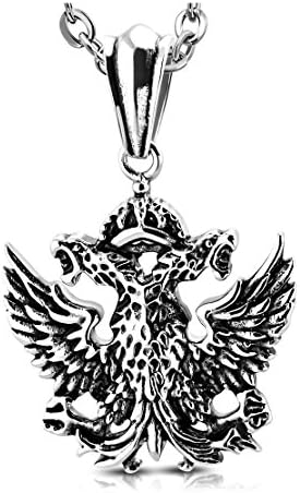 Stainless Steel 2 Color Double-Headed Byzantine Eagle Biker Pendant
