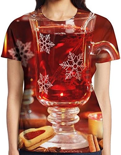 Smargcries Women's Hot Christmas Tea Pattern Casual Design Printed Shirts Tops Crewneck Short Sleeve T-Shirt Tee