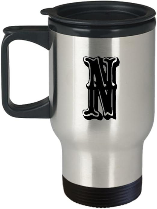 Amazon Com Monogrammed Travel Mug Thermal Insulated Stainless Steel Large Letter N Monogram Coffee Mug Kitchen Dining