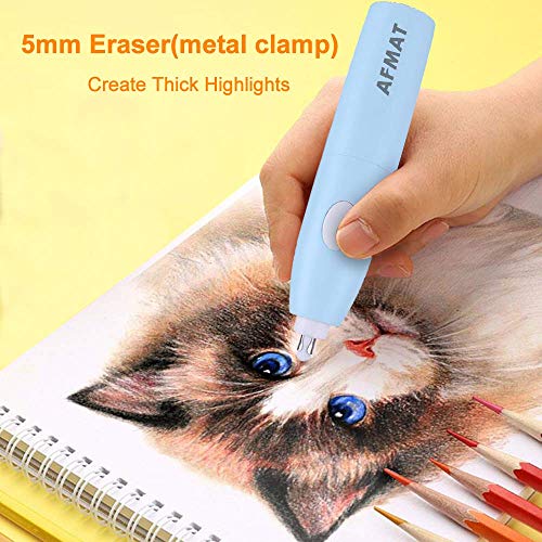 Electric Erasers, Electric Eraser with 140 Refills, Battery Operated Eraser, Electric Eraser Kit for Artists, Art Pencils, Drawing, Painting, Sketching, Drafting, Arts and Crafts-Blue