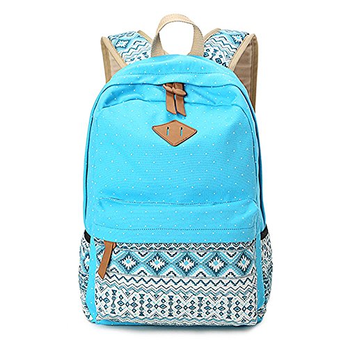 Gintan Exotic Style Canvas Polka-Dot Print Casual Daypack College Student Satchels, Sky Blue