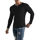 Muscle Cmdr Men's Henley Long&Short Sleeve T-Shirt Slim Fit V Neck Shirts Stretch Tee Casual Underwear Athletic Medium Weight