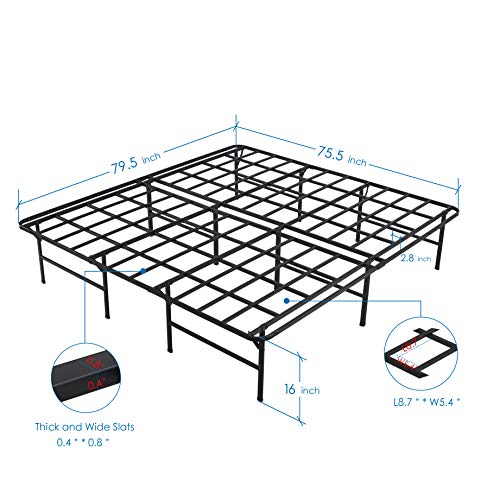 HOMUS King Platform Bed Frame/16 Inch High Sturdy Steel Mattress Base/Easily Assembly 8 Bolts/No Box Spring Needed/Non Slip/Quiet Noise Free/Solid/ Black King