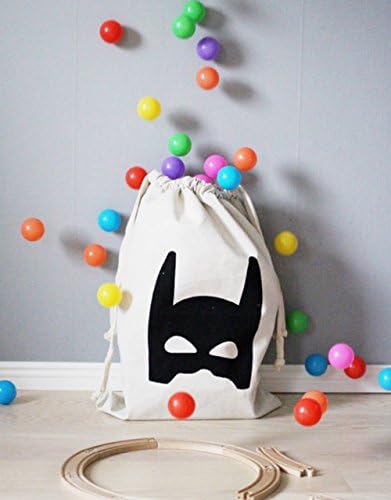 Canvas Storage Bag Basket Organizers with Drawstring for Kids Toys, Baby Clothing, Children Books, Home Décor Gift Pouch (Batman)