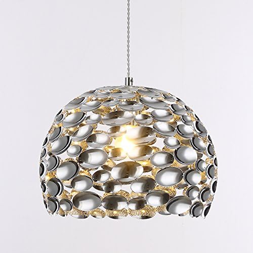 SPARKSOR 12” Pendant Lamp, Modern Creative Design Metal Chrome Sheets Pendant Light, Flush Mount Ceiling Light Hanging Lamp, Hanging Light Fixture Suitable for Kitchen Island, Dining Room Table