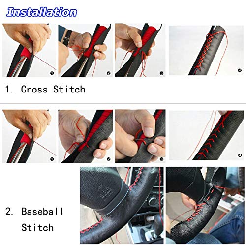 BELINOUS Leather Steering Wheel Cover Lace Up, Stitch On Wrap, Universal Fit 1320 inch Car